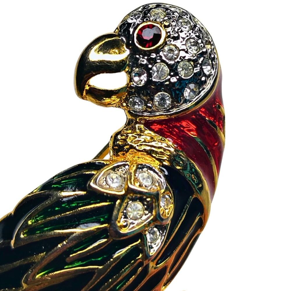 60s MCM Parrot Swarovski Crystal Enamel Gold Plate Atwood Sawyer Vintage Brooch